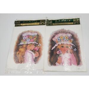 Vintage Art Print Girl Wearing Hat Pink Morris Manufacturing Lot Of 2